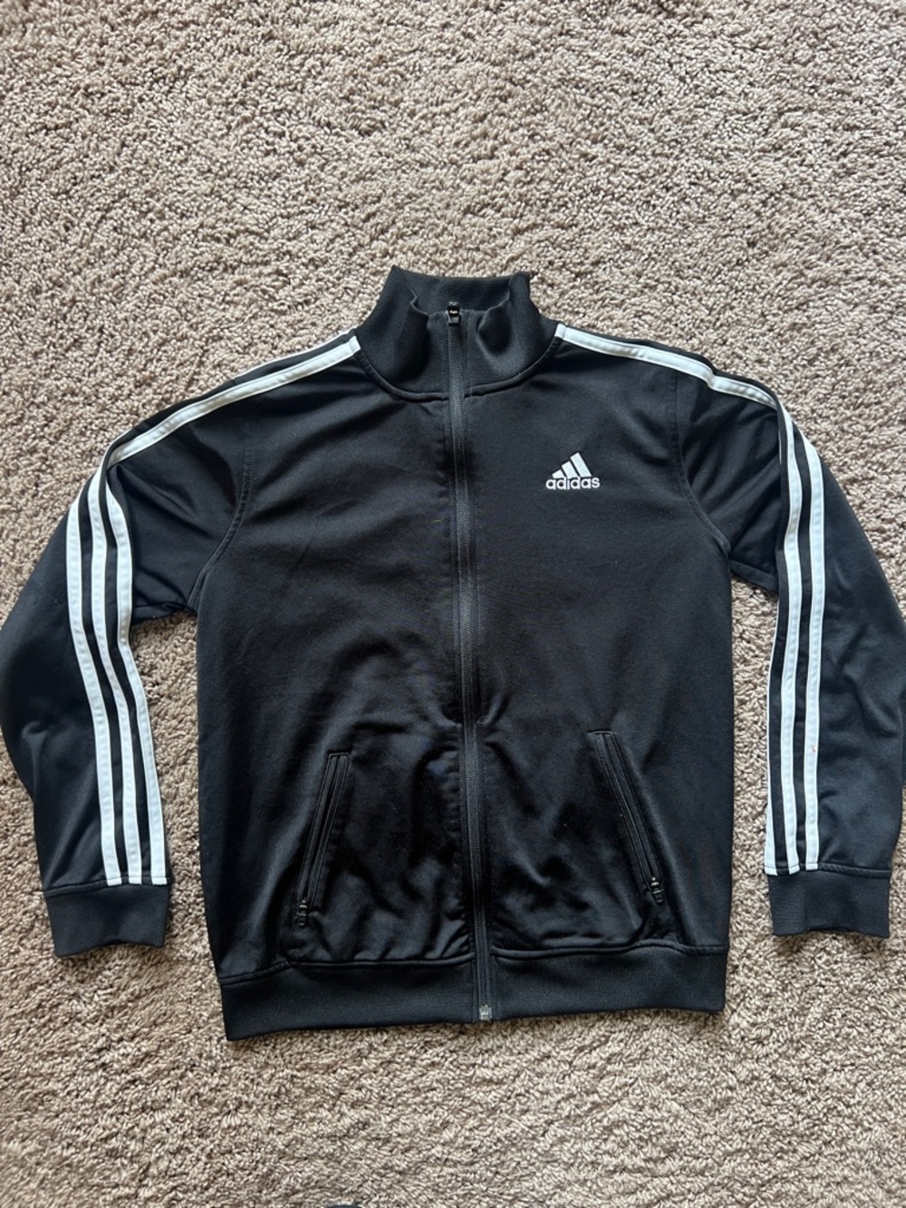 Boys adidas Black Track Jacket with White Stripe Detailing size medium